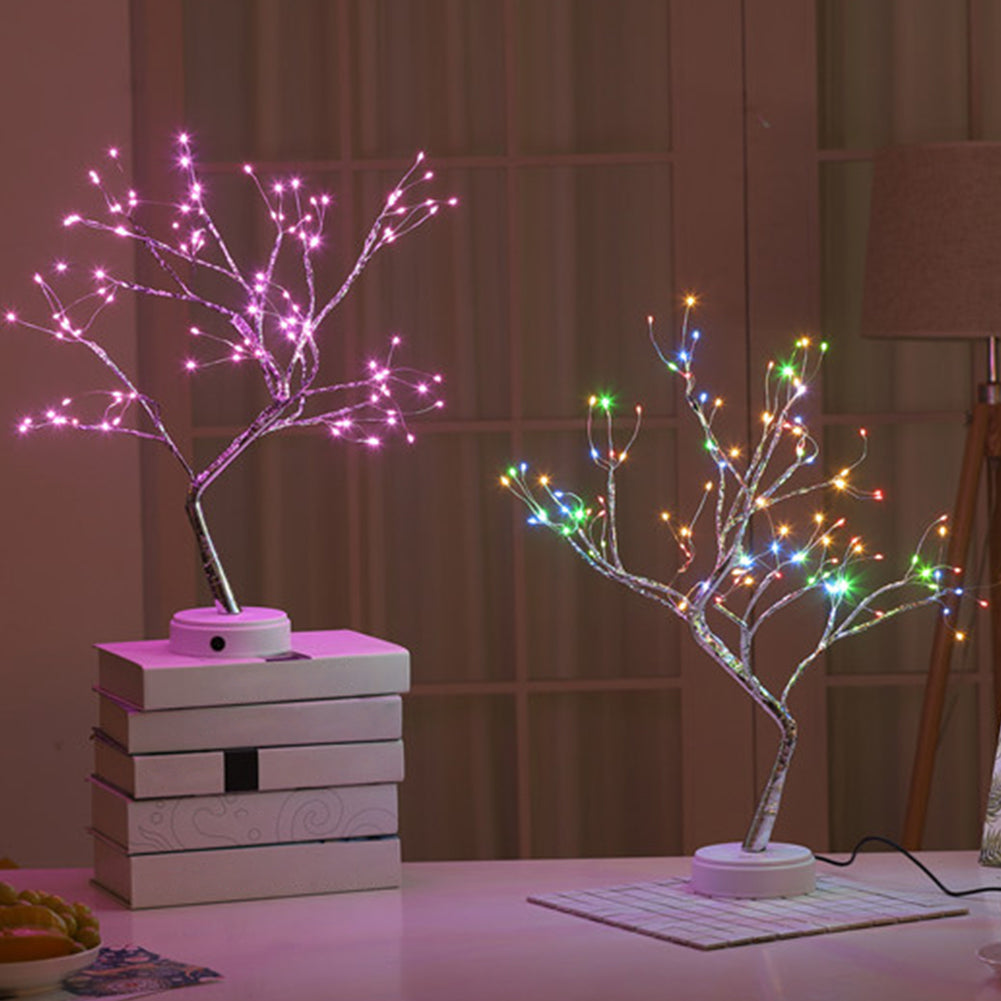 Night Light Home Decoration Bonsai Style Party Cherry Tree Shape LED Light DIY Firework Christmas Gift Plants Switch Copper