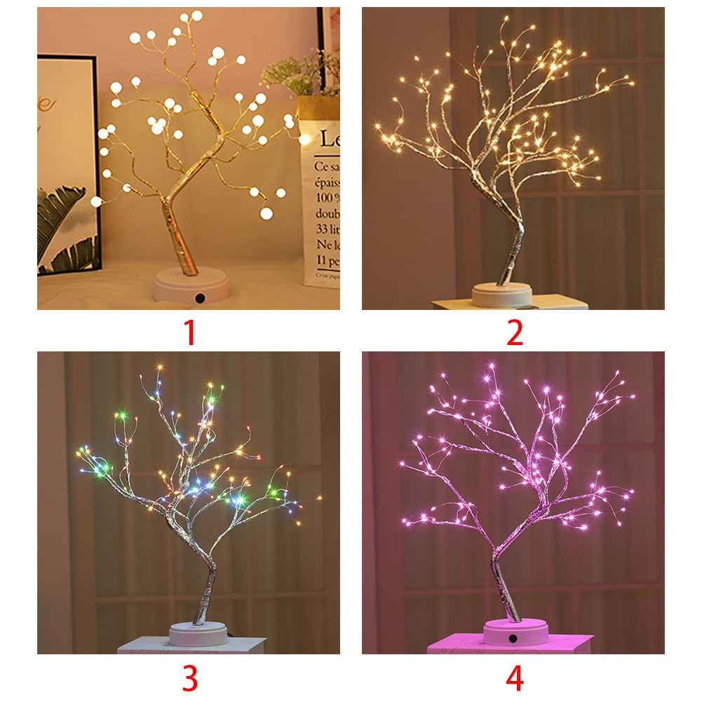 Night Light Home Decoration Bonsai Style Party Cherry Tree Shape LED Light DIY Firework Christmas Gift Plants Switch Copper